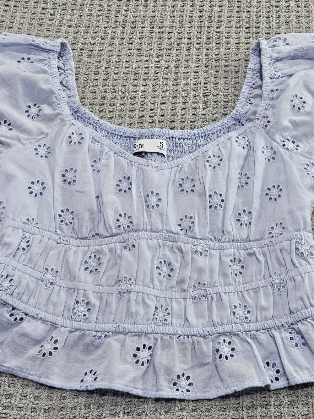 Hollister Light Blue Eyelet Crop Top Blouse